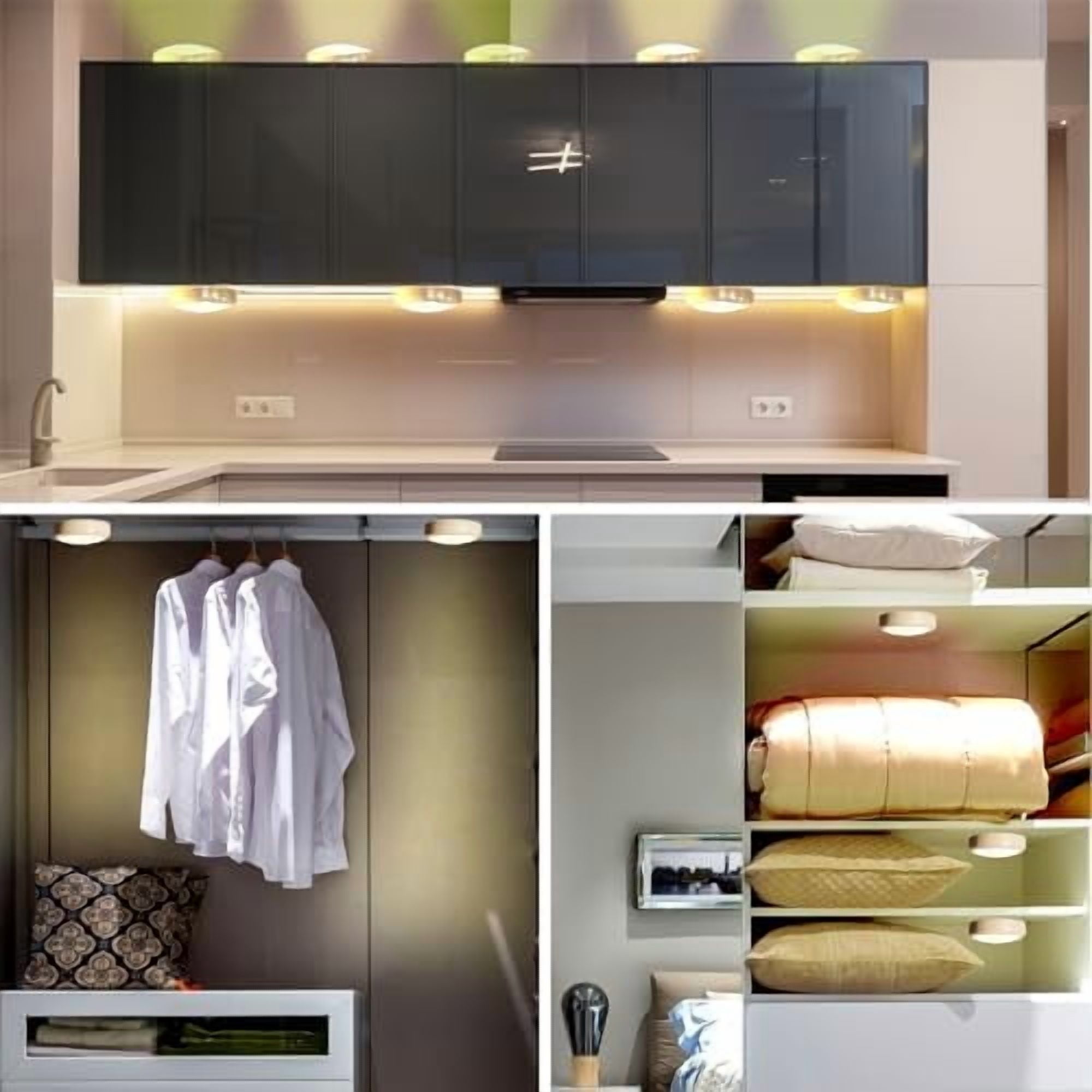 Puck Lights with Remote Control Battery Operated LED Push Lights Wireless, 13 Color RGB - for Closet, Bedroom Wall, Under Cabinet, Battery Powered ambient lighting. Convenient 3M Stick On, Black 6Pcs