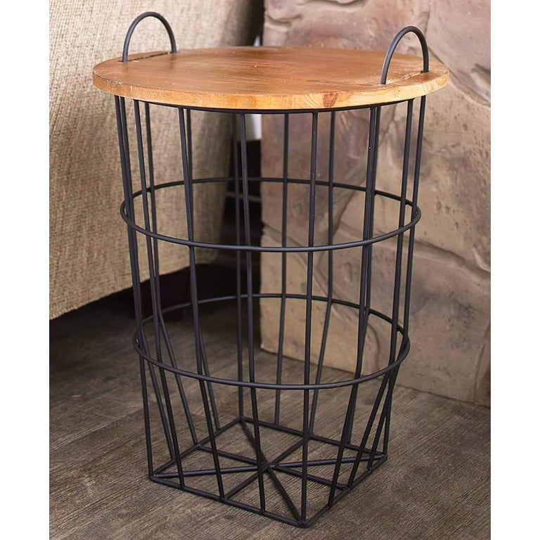 Wire blanket basket with wood lid shop