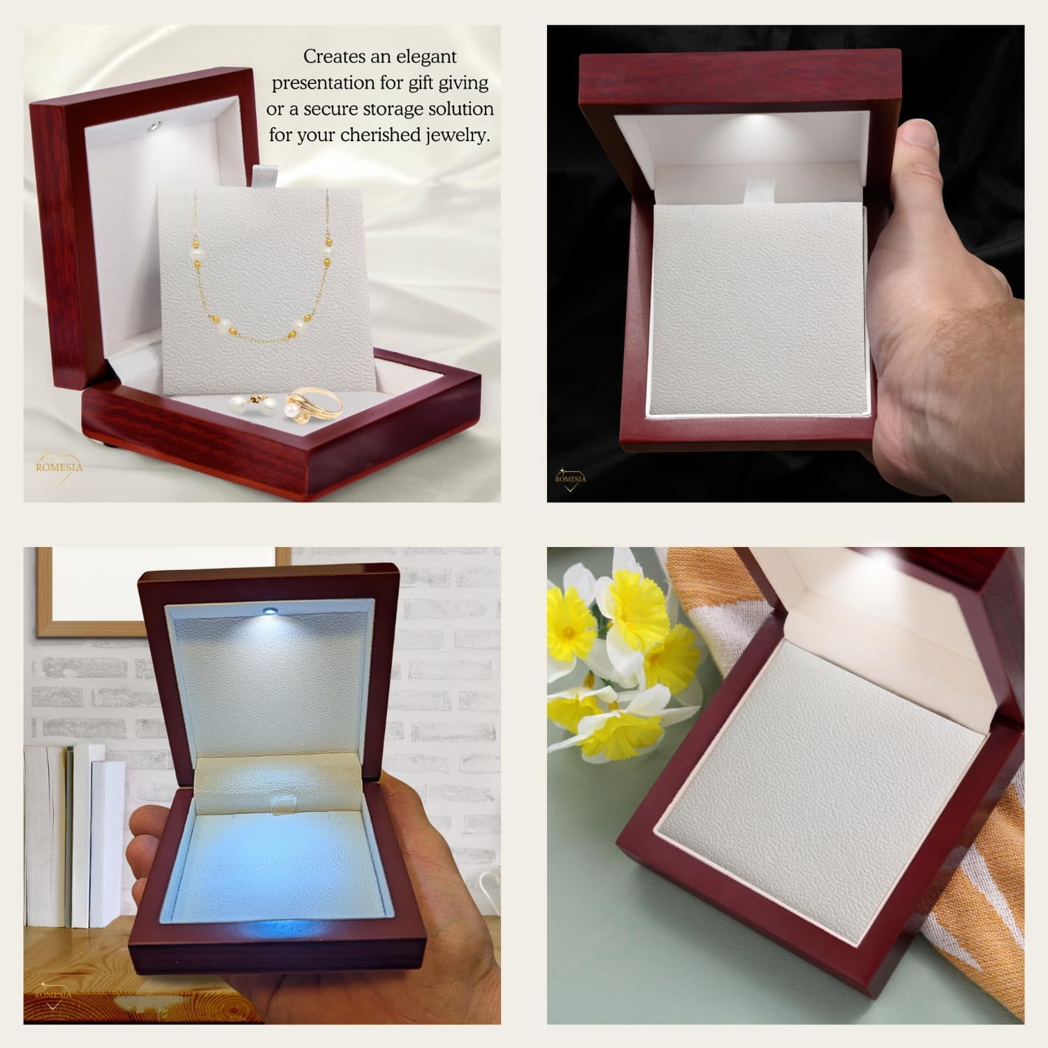 Necklace Gift Box with Light, Elegant Luxury Small Jewelry Box with Lighted Interior for Presentation and Display of Bracelet, Earring, Chains