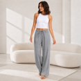 thumbnail image 5 of Wrongduck Women's Wide Leg Pants High Rise Flowy Trousers with Pockets, Wrinkle Resistant Casual Work Business Lounge Pants, 5 of 6