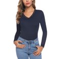 thumbnail image 2 of Purcoar Women's Bodysuit V-Neck Long Sleeves Shapewear Onesies Body Suit, 2 of 8