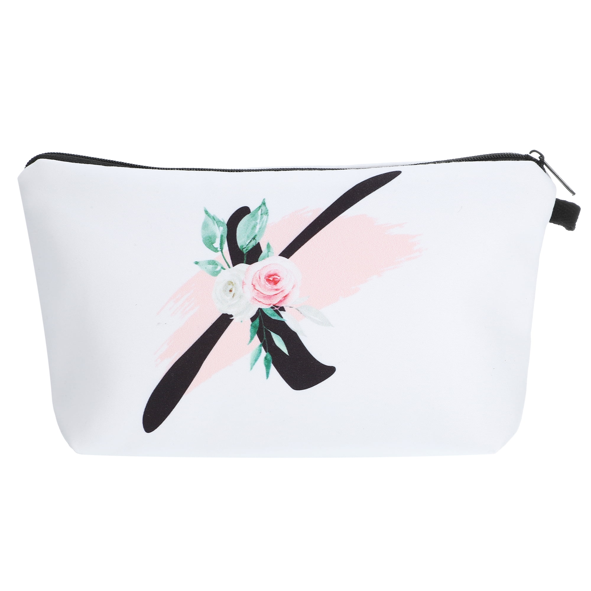 Unique Bargains Personalized Makeup Bag X Letter Purse Small Cosmetic Bag Zipper Monogrammed Makeup Bag Pouch White