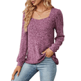 thumbnail image 1 of Womens Long Sleeve Ribbed Knit Loose Fit Soft Plain Square Neck Casual Knitwear Sweater Blouses Red XXL, 1 of 10