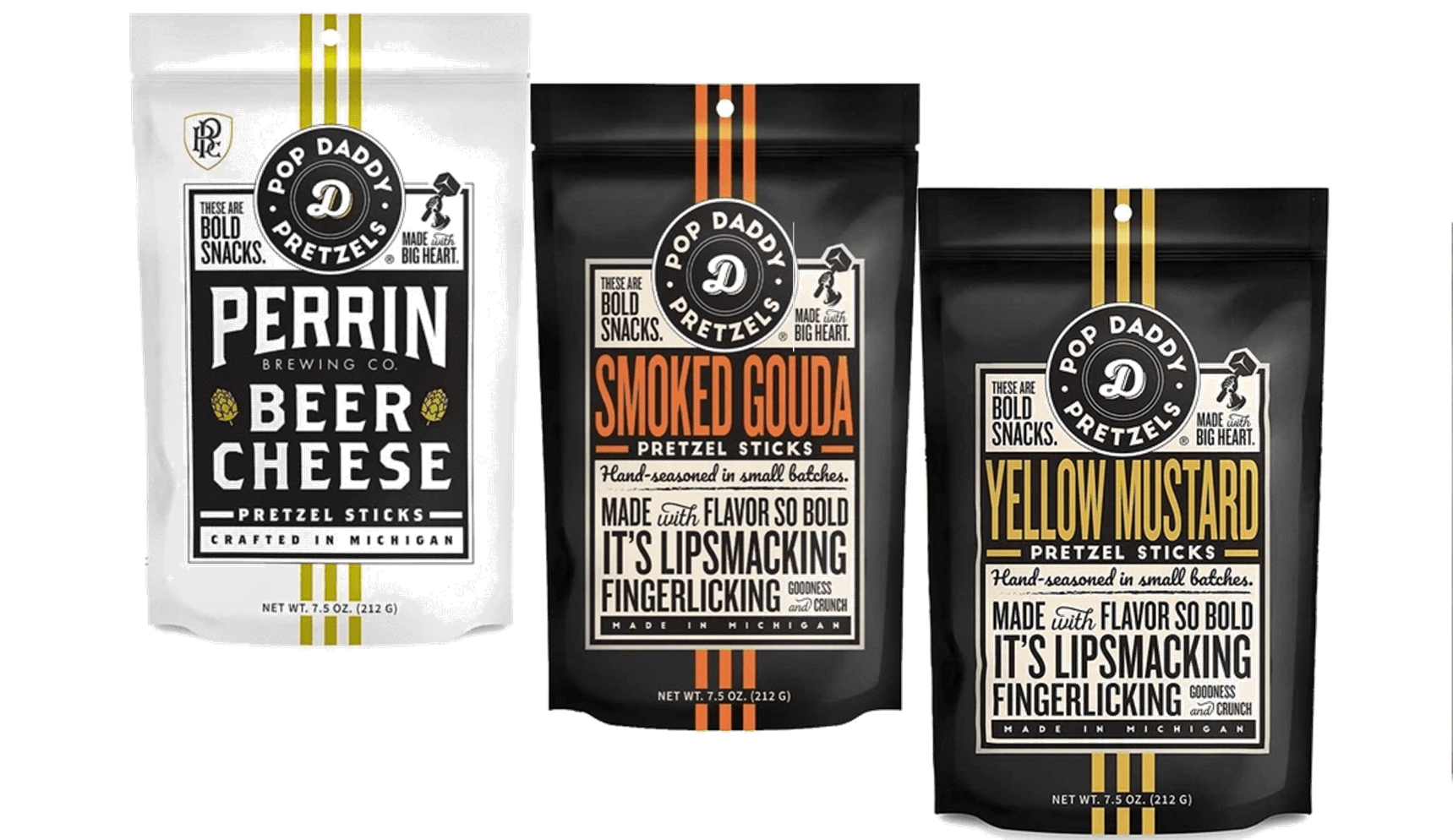 Pop Daddy Beer Cheese, Gouda & Mustard Pretzel Sticks, Variety 3Pack