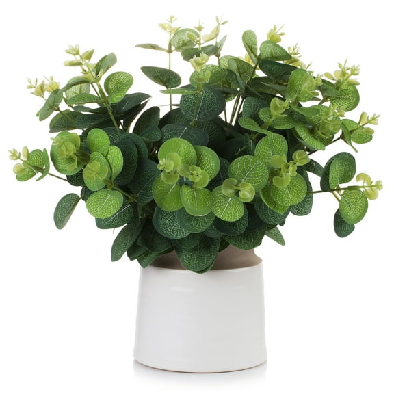 Enova Home High Quality Artificial Eucalyptus Grasses Topiary Fake Plants in Ceramic Pot for Home Office Garden Decoration