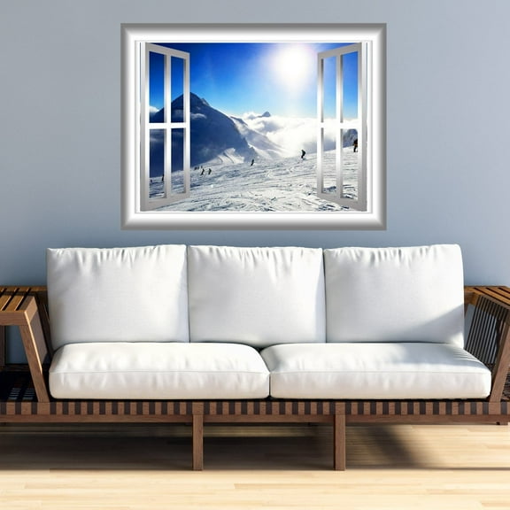 VWAQ Snowy Mountain Wall Decal 3D Window Sticker Peel and Stick Mural - NW25 (24"H X 30"W)