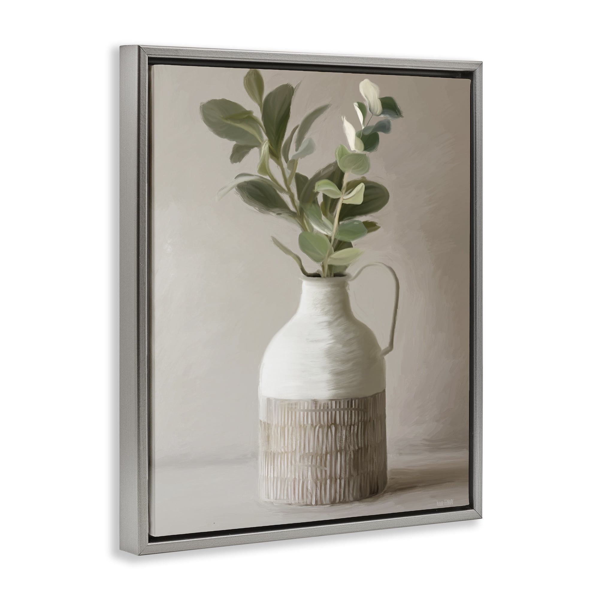 Stupell Industries Eucalyptus In Vase Gray Framed Floater Canvas Wall Art, design by House Fenway