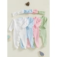thumbnail image 3 of BemeyourBBs Baby Girl Going Home Outfit Newborn Baby Girls Ruffle Footie Romper Waffle Knit Footed  one-piece  Jumpsuit Long Sleeve Zipper Romper Solid Fall Winter Clothes, 3 of 9