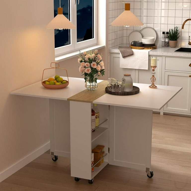 Folding Dining Table with Wheels, Drop Leaf Tables for Small