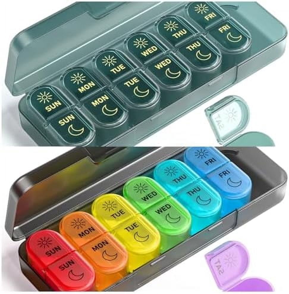 Pill Organizer, 𝐀𝐦 & 𝐏𝐦 𝐏𝐢𝐥𝐥 𝐎𝐫𝐠𝐚𝐧𝐢𝐳𝐞𝐫 𝟕 𝐃𝐚𝐲𝐬, Medicine Pill Organizer, Weekly Travel Pill Box 2 Times a Day, Daily Pill Case for Vitamins, Medication, Fish Oils, Supplements