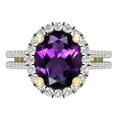 thumbnail image 2 of Dazzlingrock Collection 10X8mm Oval Amethyst & Round White Diamond Halo Style Engagement Ring for Women (0.40 ctw, Color I-J, Clarity I2-I3) in 10K Yellow Gold, Size 6, 2 of 5