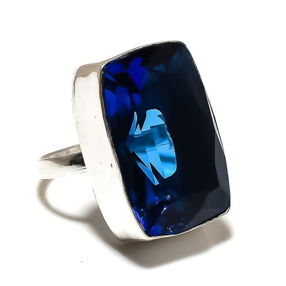 Natural London Blue Topaz Gemstone 925 Sterling Silver Ring Size 10