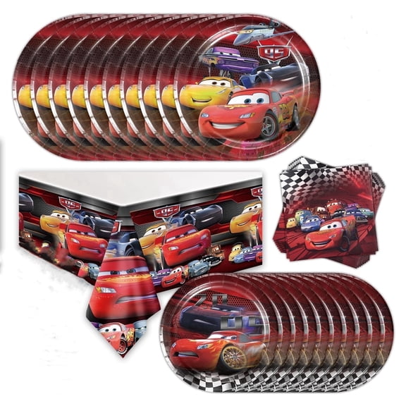 Cars Party Supplies - Cars Theme Tableware The set includes 9 inch plates, 7 inch plates,, Tablecloth, Napkins