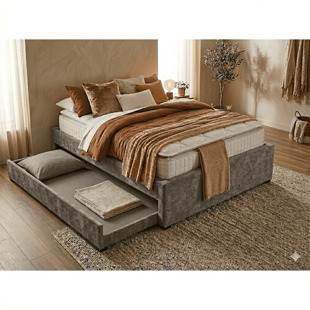 Cama Base Basic Matrimonial con cama baja individual acolchonada, Atlas del Descanso color Gris
