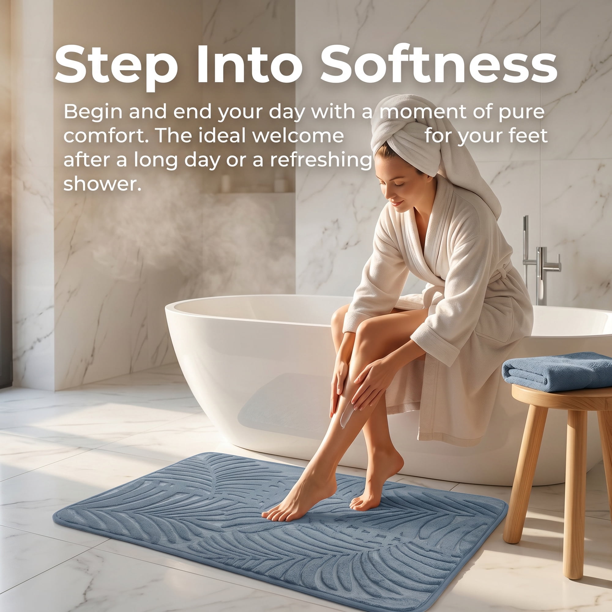 Unique Bargains Non Slip Absorbent Microfiber Plush Shaggy Bath Mat Blue 32" x 20"