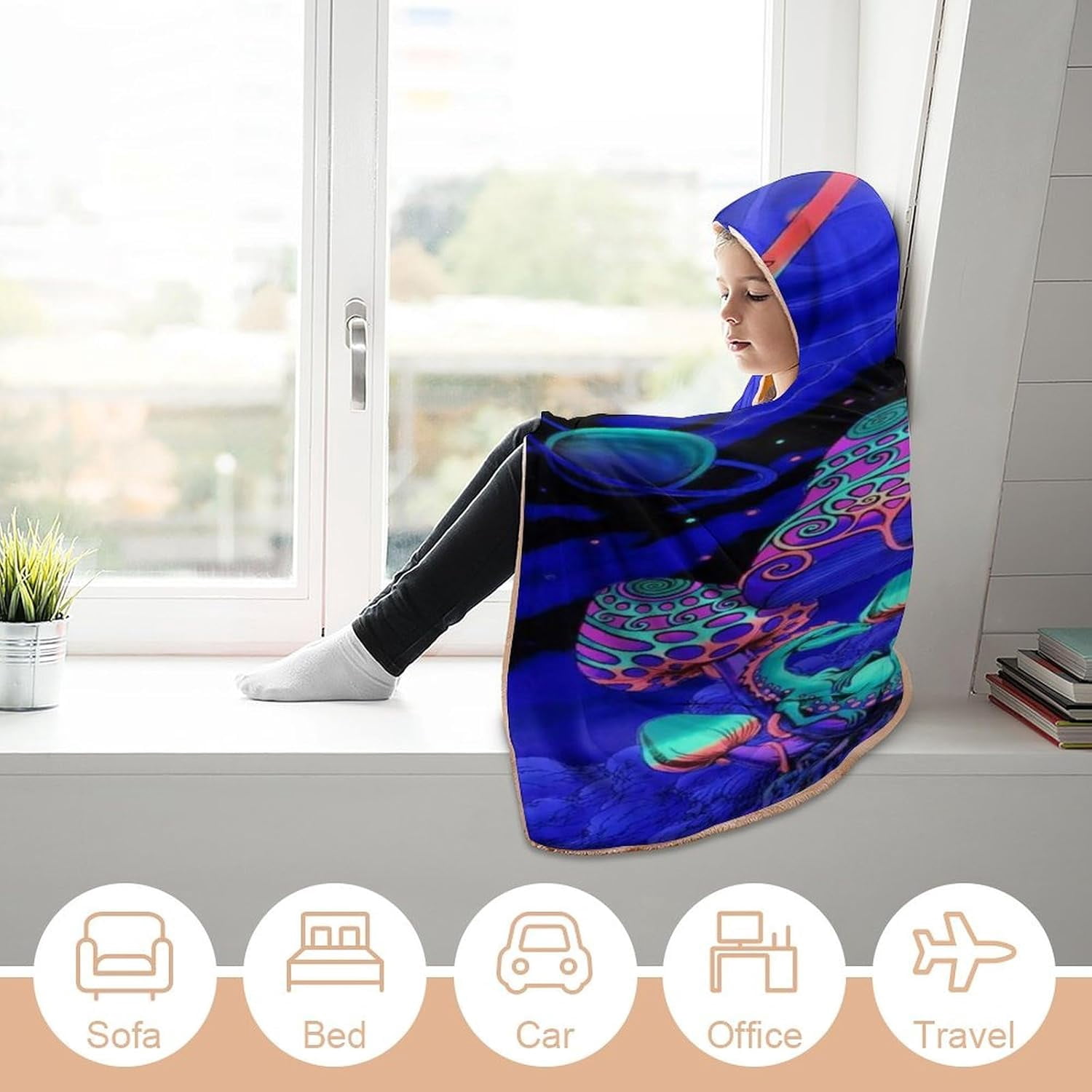 Mushroom Wearable Hooded Blanket for Adult, Mushroom Gifts for Women Men Hippie Poncho Wearable Blanket Hoodies