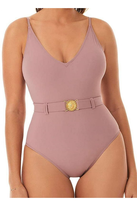 pers BROWN SUGAR Simba Belted Medallion One Piece Swimsuit, US X-Large
