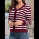 thumbnail image 5 of Suéteres Tipo Cárdigan de Larga para Mujer, Informales, Ligeros, con Botones y Cuello en V, para Otoño Rayas Rojas Oscuras M, 5 of 9