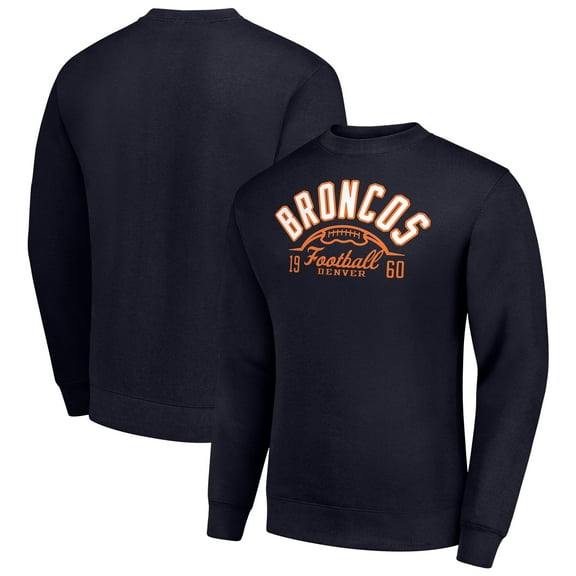 Men's Starter Navy Denver Broncos Half Ball Team Graphic Tri-Blend Fleece Pullover Sweatshirt