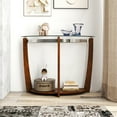 thumbnail image 4 of Gymax 2-tier Modern Half Moon Sofa Table w/Clear Glass Top & Open Shelffor Living Room Walnut, 4 of 10