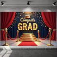 thumbnail image 5 of Gold Lettering Graduation Banner Graduation Cap Design Grad Display Colorful Polka Dots Red Curtain Accent Congrats Backdrop for Graduation Ceremony College Grad Party Graduation Photo Shoot, 5 of 5