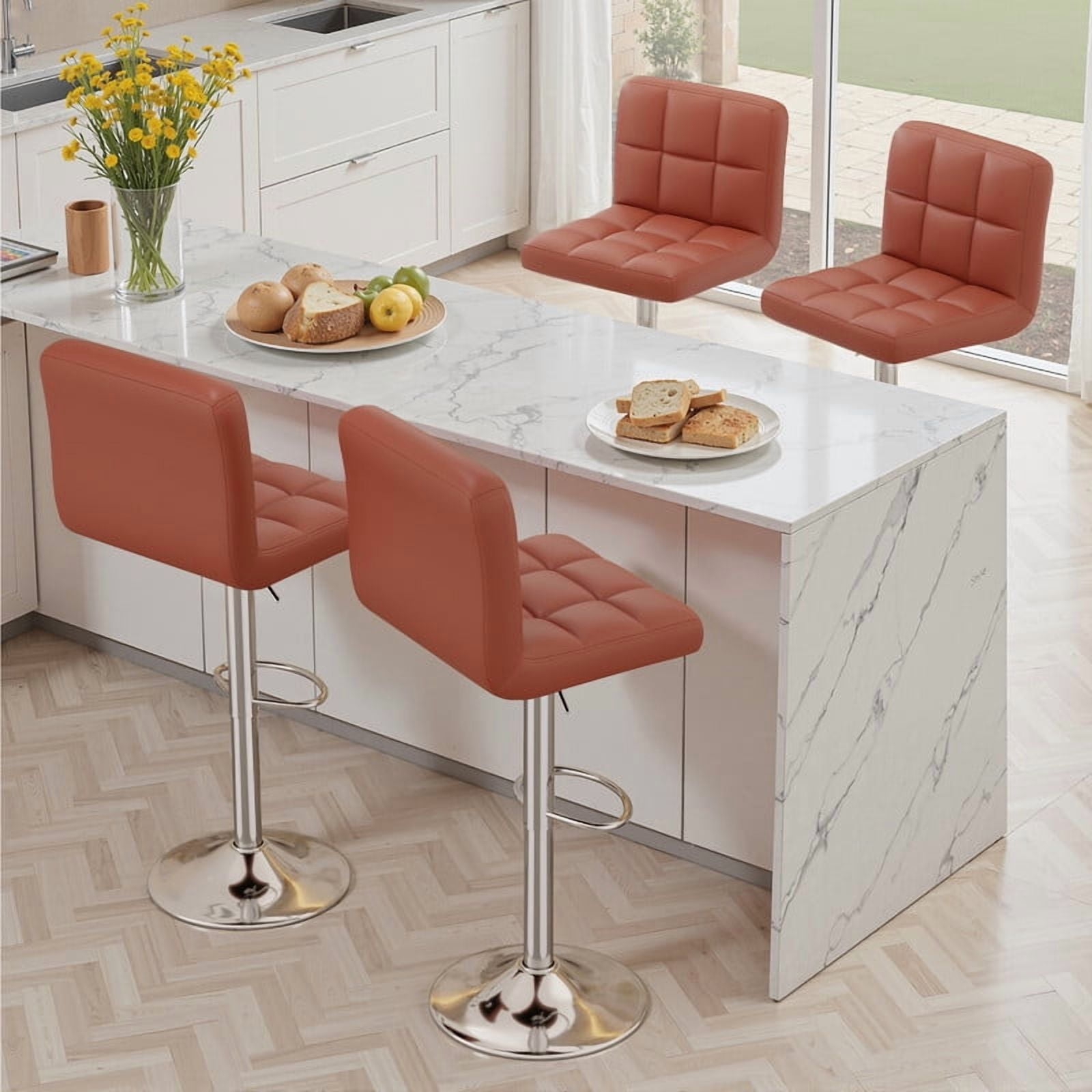 Daluvenix Swivel Bar stools set of 2 Modern PU Leather Barstools with Midback, Adjustable Counter Height Bar Chairs for Kitchen Island, Brown