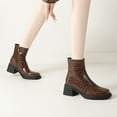 thumbnail image 2 of Mostsola Ankle Boots for Women Square Toe Mid Heel Side Zipper Dress Snakeskin Print Booties, 2 of 4