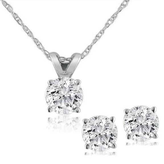 Pompeii 1/2Ct TW Diamond Solitaire Necklace Studs Set 14K White Gold Lab Grown