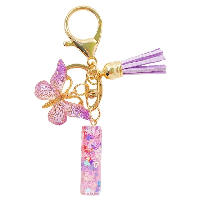 Initial Letter Keychains For Women Tassel Purple Cute Car Keychain For Wallet Backpack Bag
