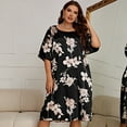 thumbnail image 6 of Women's Plus Size Long Nightgowns Floral Print Short Sleeve Long T-Shirt Lounger House Dress Casual Loose Nightshirts,  Navy blue XXL, 6 of 7