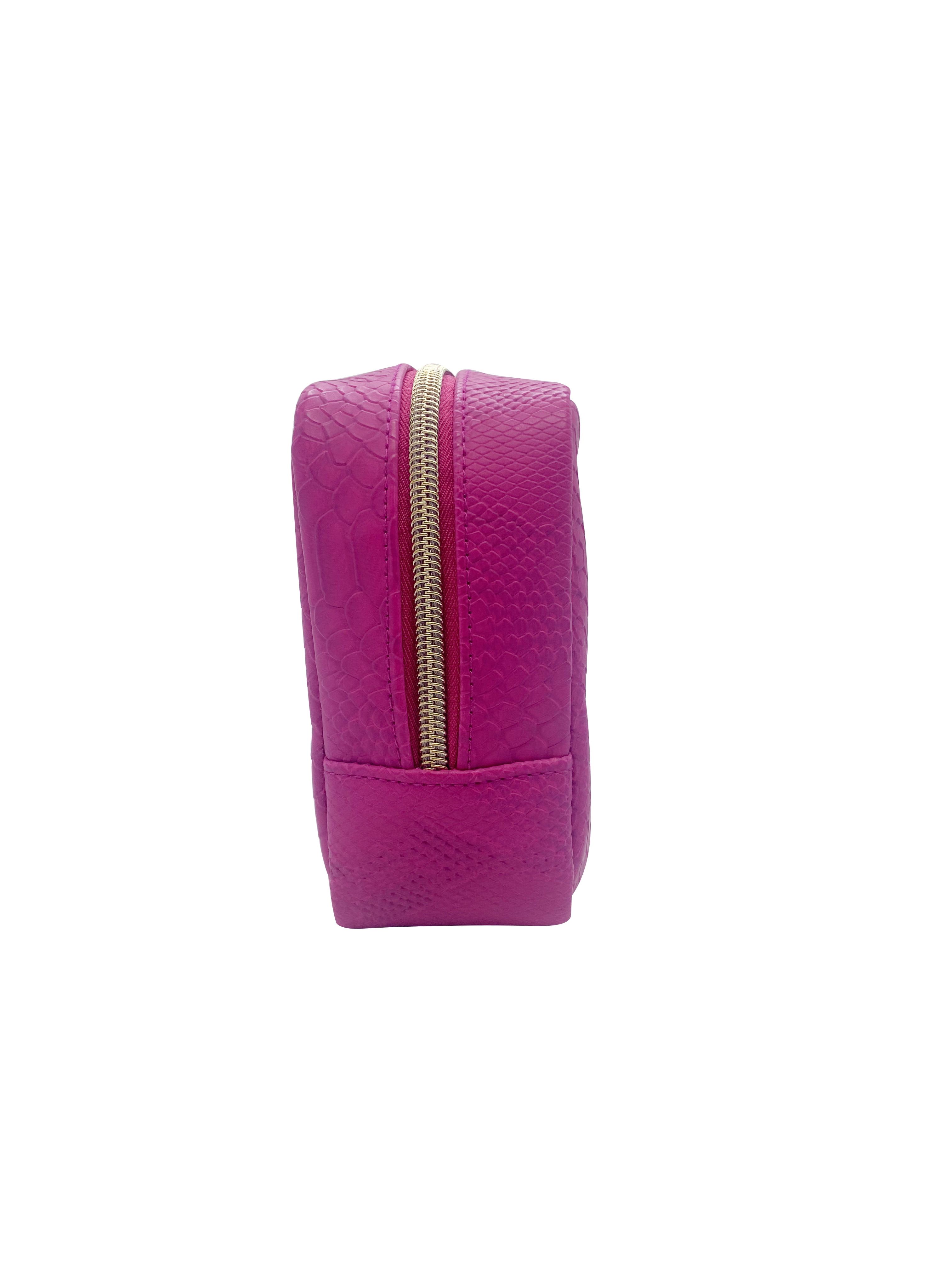 Zumma Makeup Bag, Faux Crocodile Leather, Magenta, with Bonus Brow Kit
