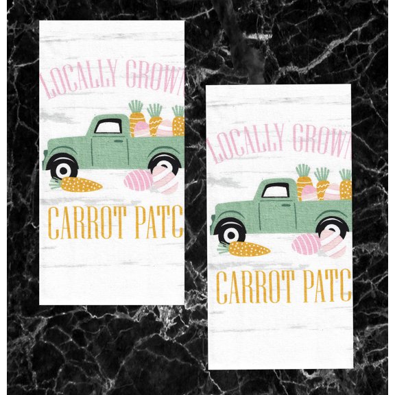 Kitchen Towels Easter Carrot Patch  2-Pack Set White Dual Sided Dishtowels Cuisinart