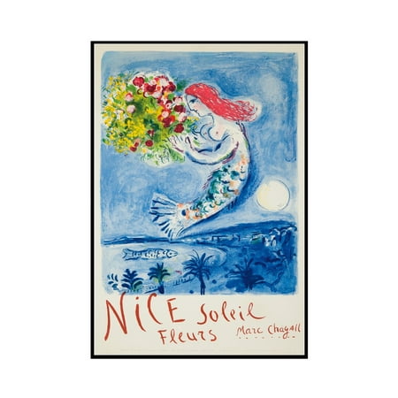 1962 Vintage Picture - Nice - Soleil, Fleurs Vintage Poster (artist: Chagall) France c. 1962 (11x18 Framed Gallery Wrapped Stretched Canvas)