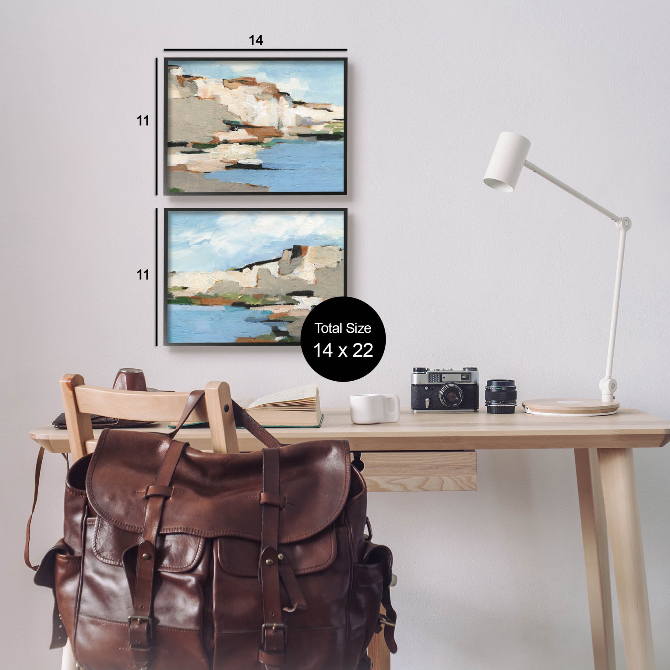 Seaside Cliff Modern Landscape Landscape Painting Black Framed Art Print Wall Art, Set of 2