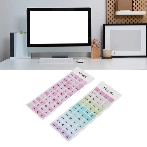2 Pegatinas para Teclado en Inglés Pegatinas de Repuesto para Letras de Teclado en Inglés Fondo Colorido con Letras Negras para Teclados Portátiles de 10 a 17 Pulgadas