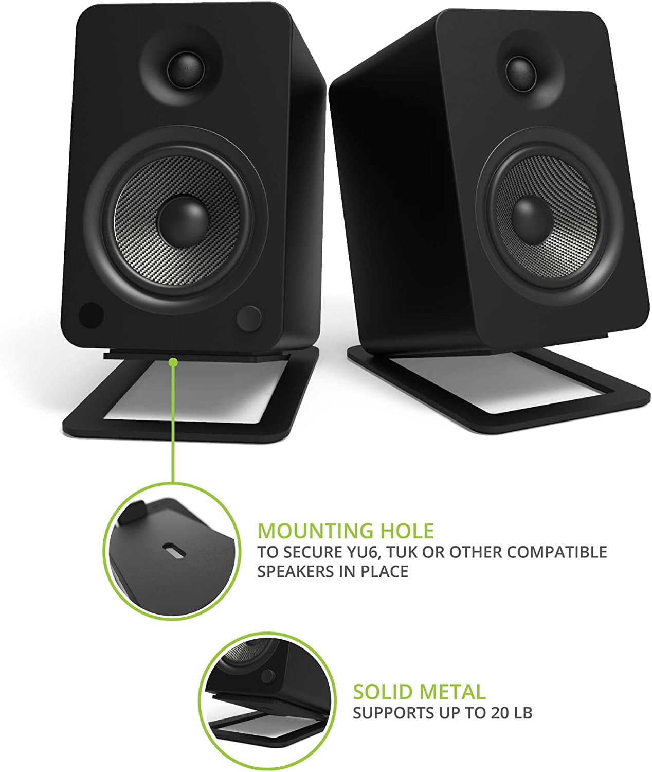 Kanto REN GREY Bluetooth Powered Bookshelf Speakers - Matte Grey Pair with Kanto S6 Angled Desktop Speaker Stands for Large Speakers - Black Pair (2024)