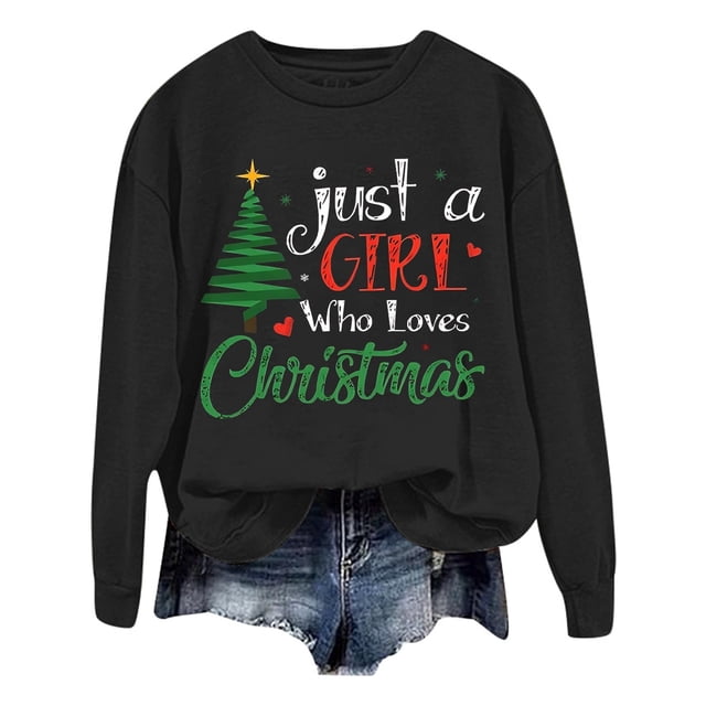 WEAIXIMIUNG Sweat à Capuche pour Femmes Mode de Noël Imprimé Arbre de Noël Lettre Manches Longues Col Rond