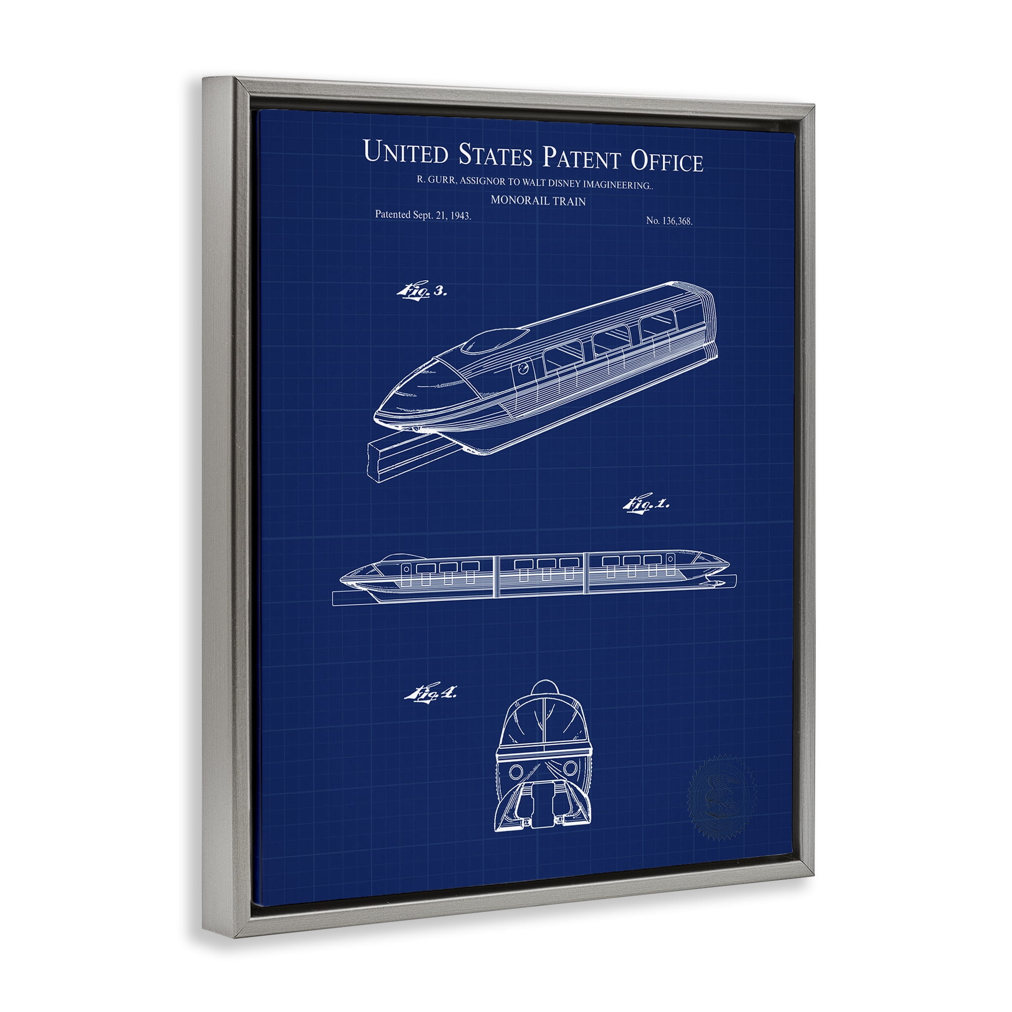 Stupell Industries Monorail Train Blueprint Transportation Painting Gray Floater Framed Art Print Wall Art, 25 x 31
