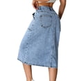 thumbnail image 3 of BRGZLK Jean Skirt for Women Summer Casual Fashion High Waist Button Down Stretch Versatile Retro Midi Denim Skirts with Pockets Blue S, 3 of 5