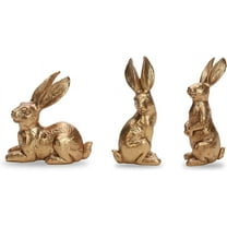 Easter Gold Resin Bunny Decor Rabbit Figurines, 3 Pack Small Easter Bunny Figurine, Spring Sculpture Tabletop Ornament Home Decoration