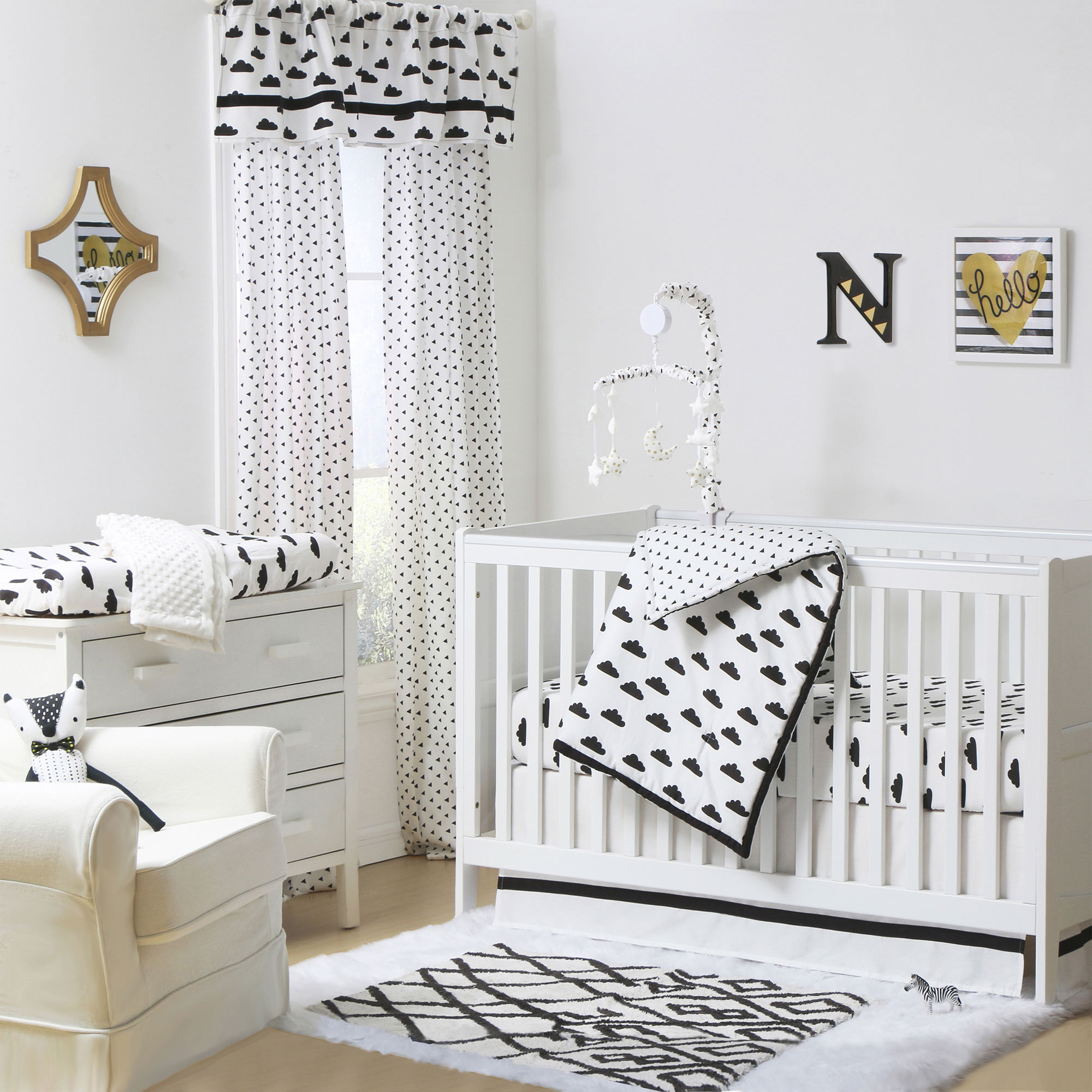 Fluffy Cloud Black And White Baby Crib Bedding 20 Piece Nursery Essentials Set Walmart Com Walmart Com