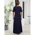 thumbnail image 3 of Chiclily Women's Summer Short Sleeve Maxi Dress with Pockets - Soft Casual Loose Long Boho Sundress for Beach & Vacation, Navy Blue Size S, 3 of 7