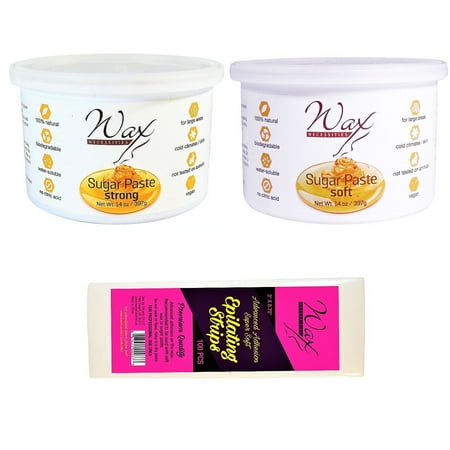 Waxness Wax Necessities Sugar Paste Soft + Strong 14oz + Epilating Strips Wax Kit