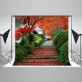 thumbnail image 1 of EREHome Toile Polyester 7x5ft Paysage d'Automne Temple Chinois Feuilles d'Érable Rouges Toile de Fond pour Photographie, 1 of 2