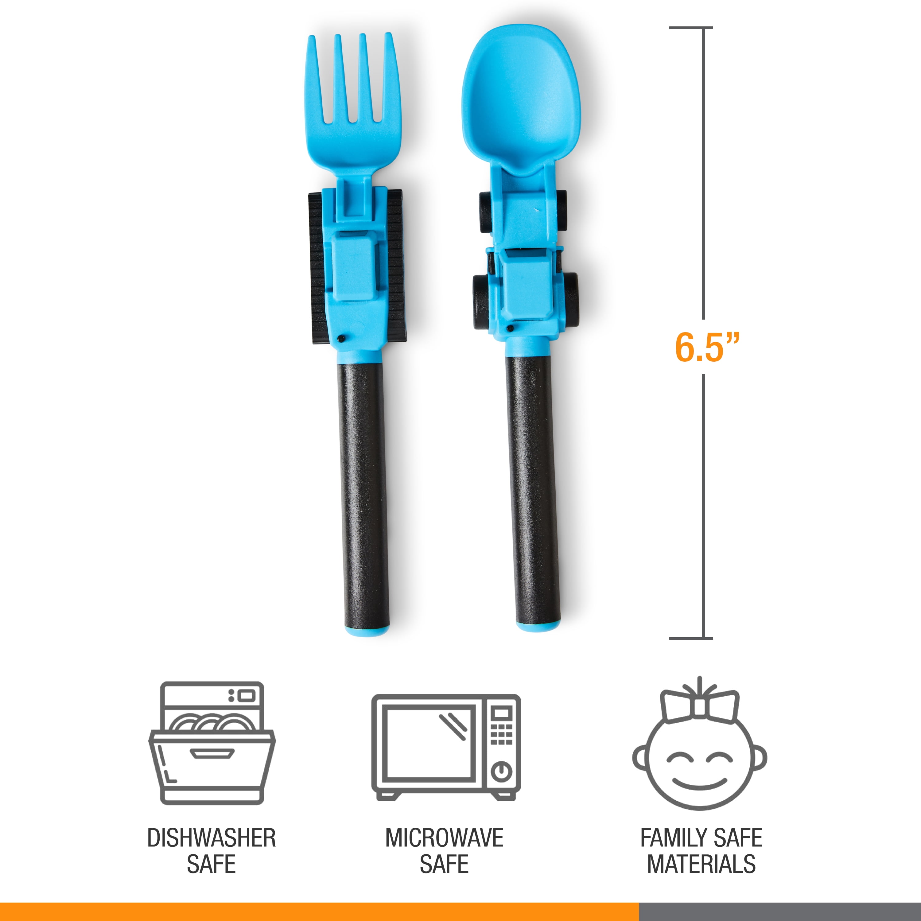 Yellow Dinneractive Utensil Set for Kids Construction Themed Fork and Spoon for Toddlers and Young Children 2-Piece Set 