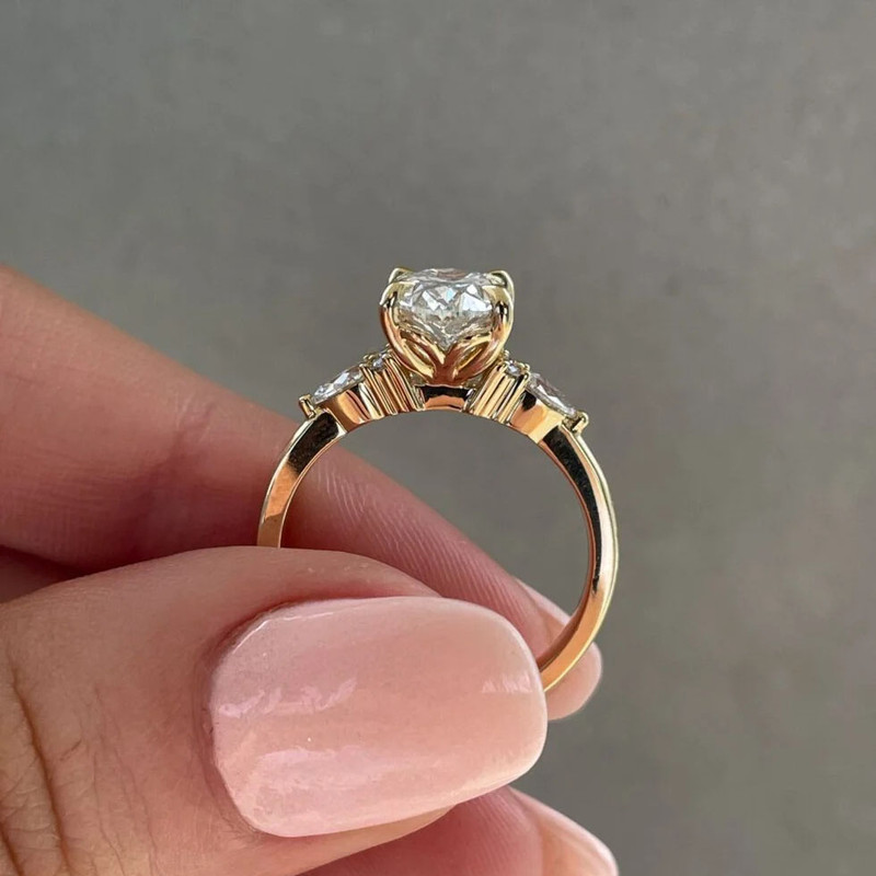 Cora Jewellery 2TCW Oval Moissanite Engagement Ring For Women With Side Pear, 10K Yellow Gold