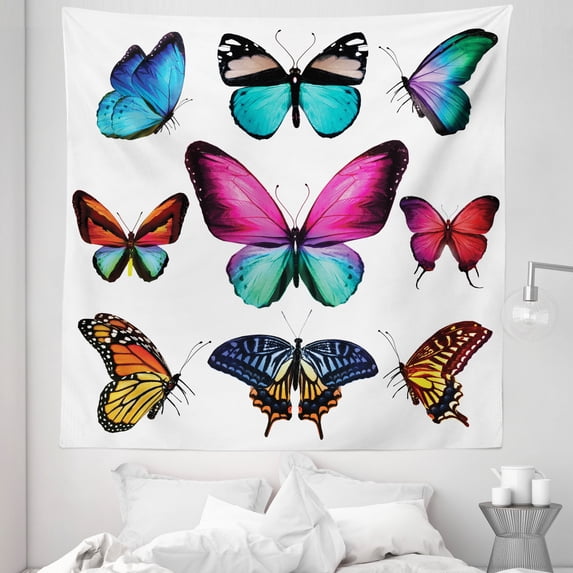 Nature Tapestry, Vibrant Butterflies Flying in the Spring Season Nature Colorful Wings Composition, Fabric Wall Hanging Decor for Bedroom Living Room Dorm, 5 Sizes, Multicolor, by Ambesonne