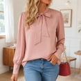 thumbnail image 2 of COMVALUE Women 2026 Tie Neck Bishop Long Sleeve Shirts Casual Work Blouses Tops (Pink, XL), 2 of 9