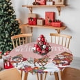 thumbnail image 3 of Round Table Cloth with Elastic Fitted Edged, Winter Snowman Santa Claus on Pink Waterproof Tablecloth for 45"-54" Tables Elk Fir Leaves Pine Tree Wipeable Indoor Table Cover for Kitchen Camping, 3 of 9