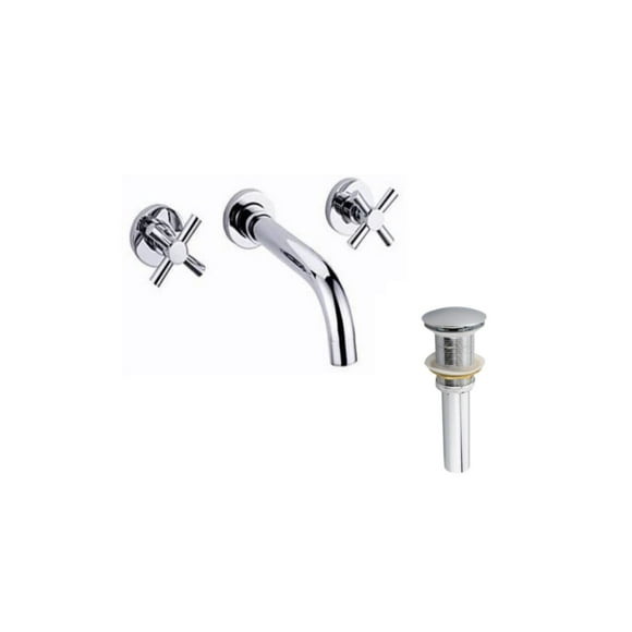 DROP Bath and Kitchen DR091445 Ensemble de robinetterie pour lavabo de salle de bain avec forme ronde en couleur chrome de la série Wheel - comprend un drain sans trop-plein.